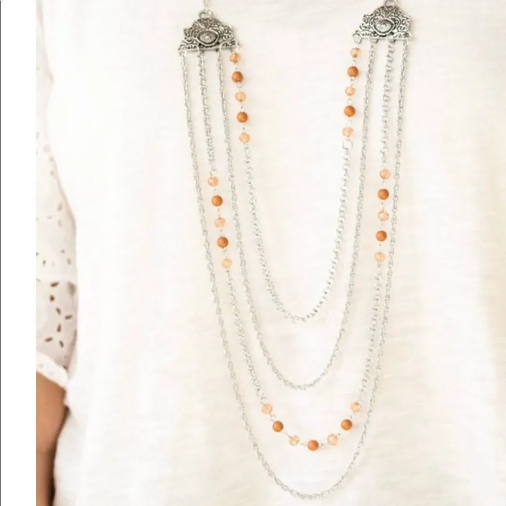 Autumn Fall Silver toned Necklace with earrings - Picture 2 of 4